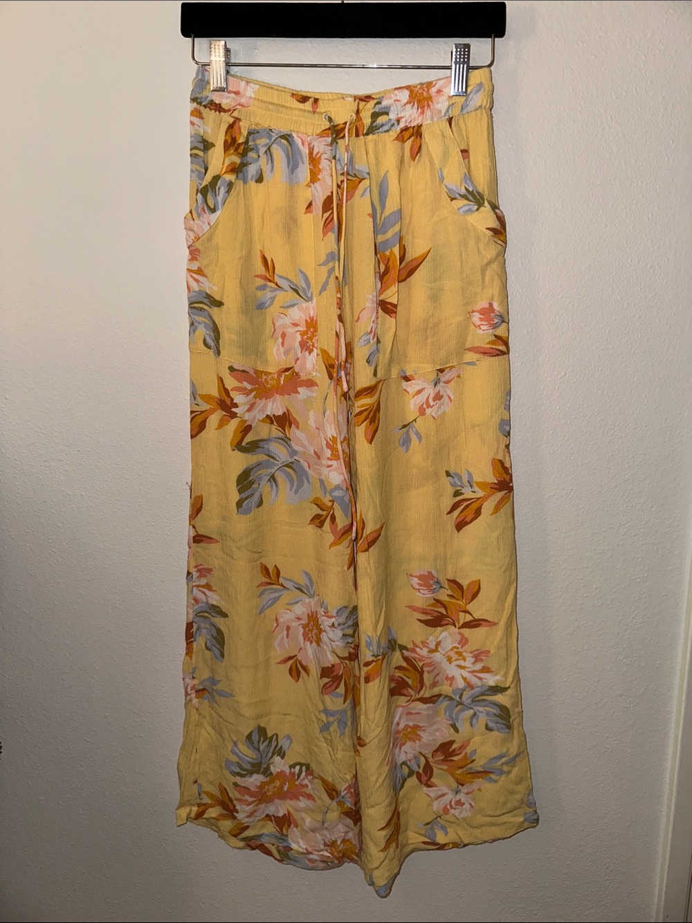 Billabong Yellow Floral Wide-Leg Flowy Pants